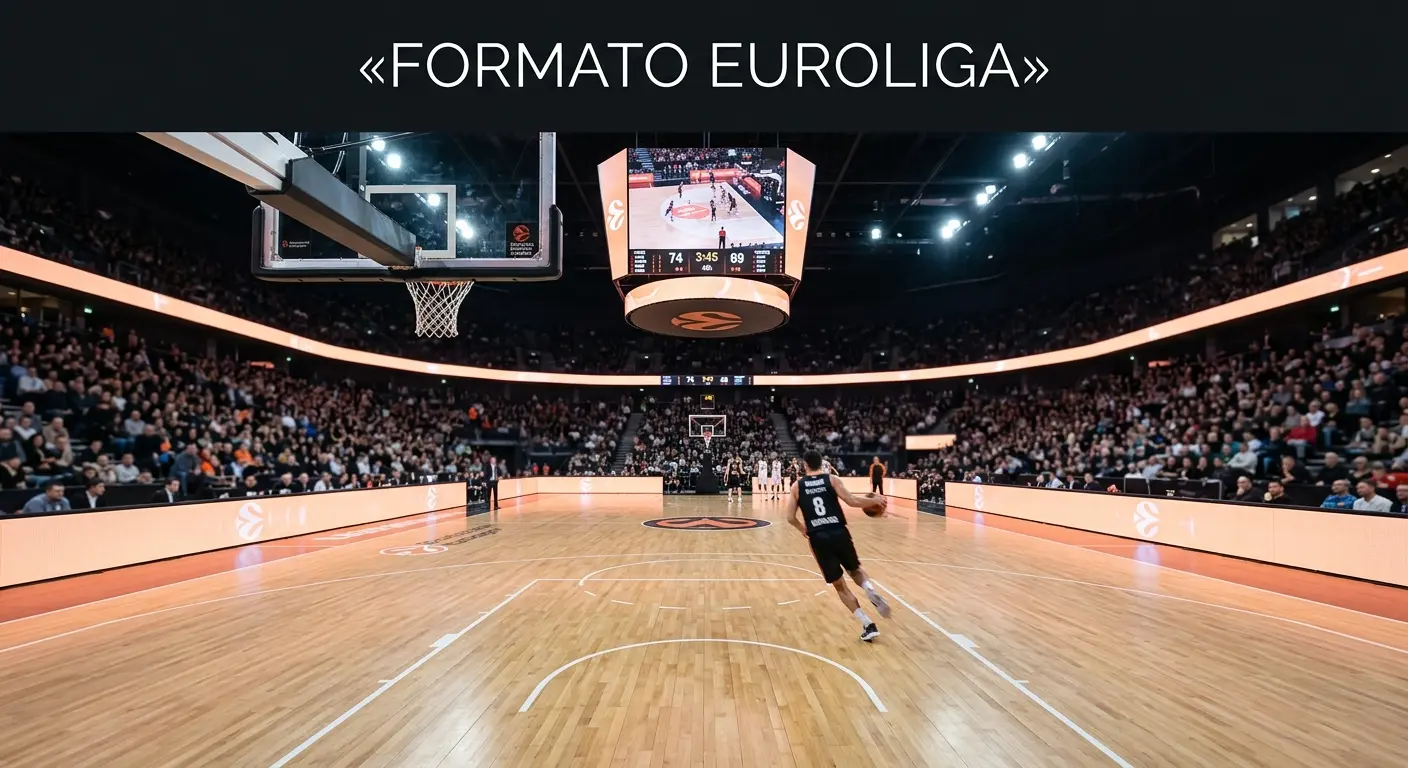 Pabellon de baloncesto europeo durante un partido de Euroliga con grada llena de aficionados
