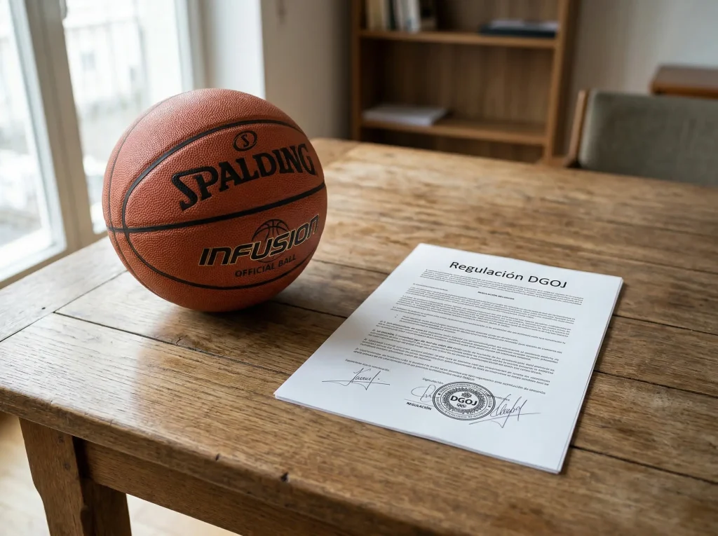 Documento oficial junto a un balón de baloncesto sobre un escritorio de despacho